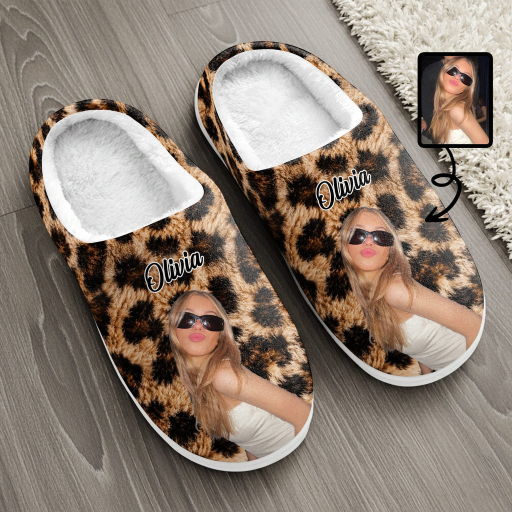 Personalized Leopard Print Slippers Custom Photo Gift for Her