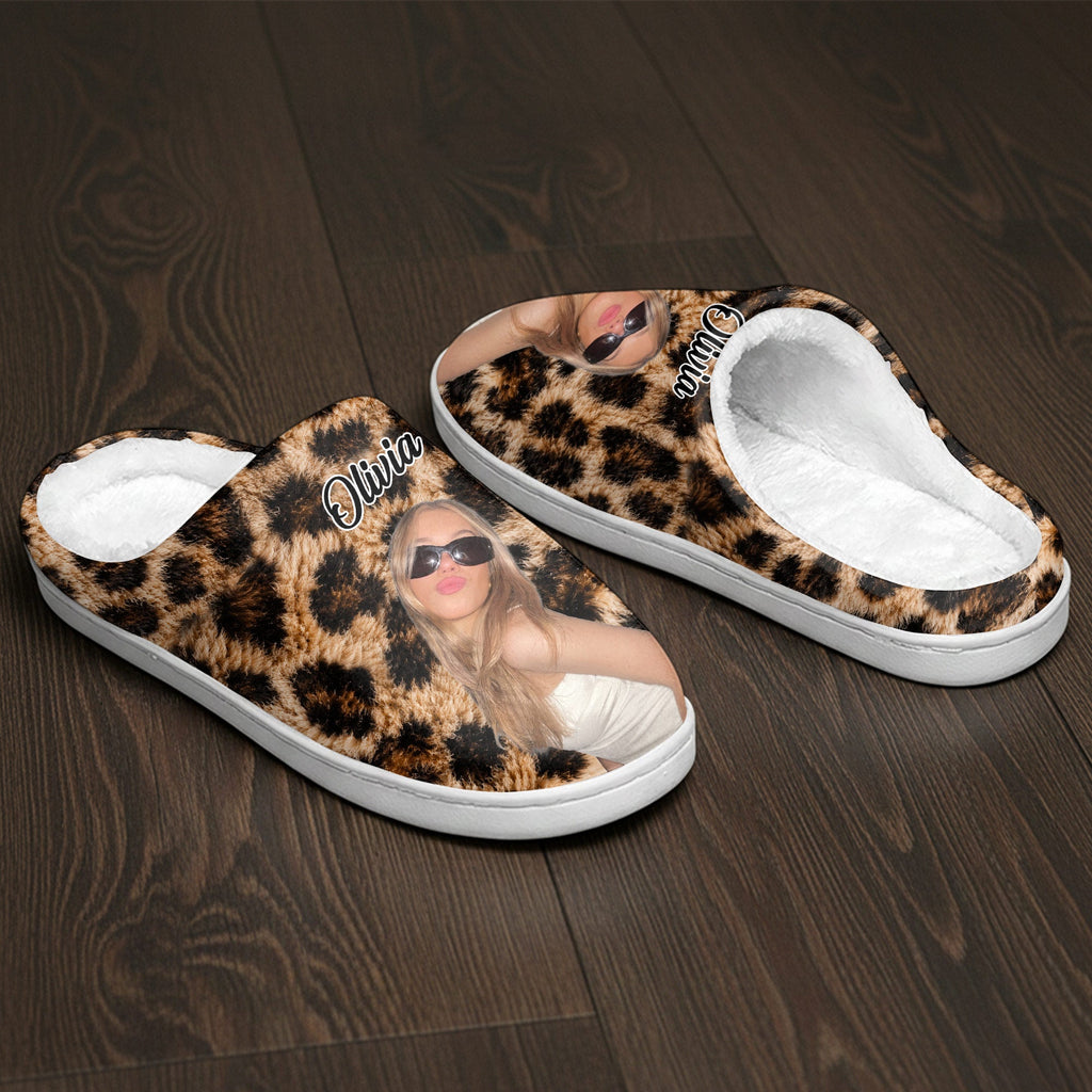 Personalized Leopard Print Slippers Custom Photo Gift for Her
