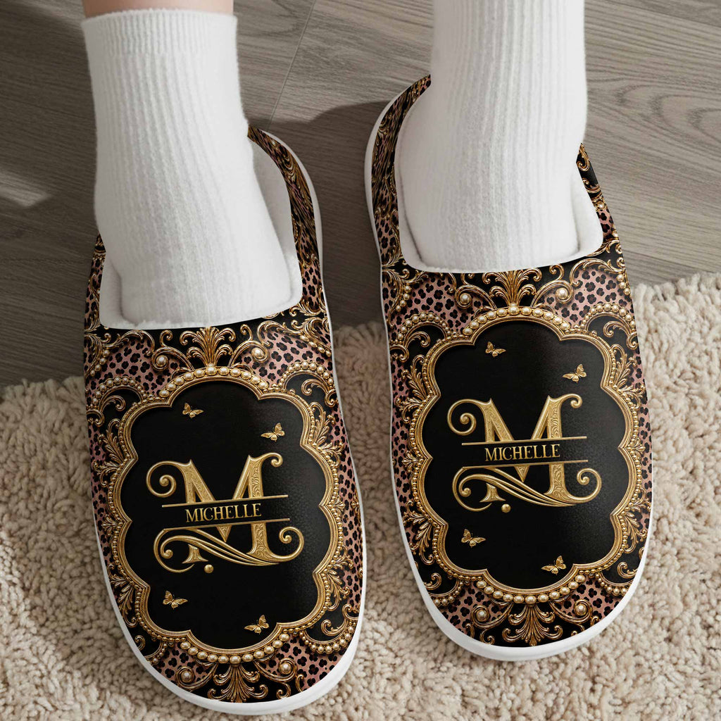 Personalized Leopard Pattern Slippers Custom Name Gift for Her