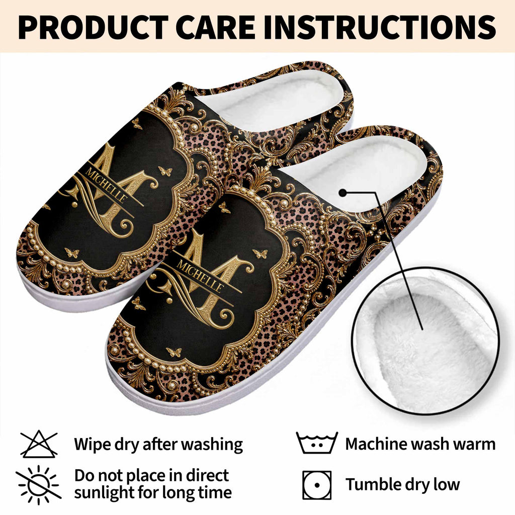 Personalized Leopard Pattern Slippers Custom Name Gift for Her