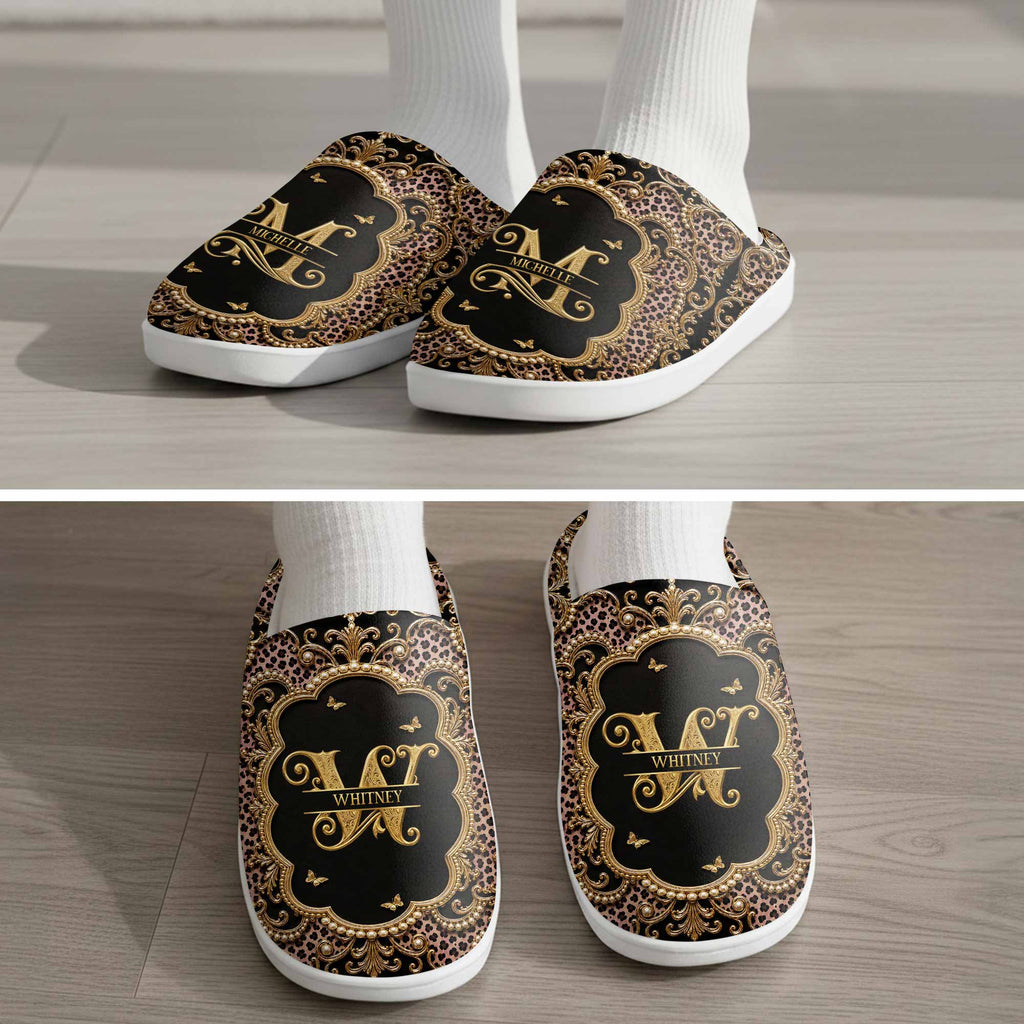 Personalized Leopard Pattern Slippers Custom Name Gift for Her