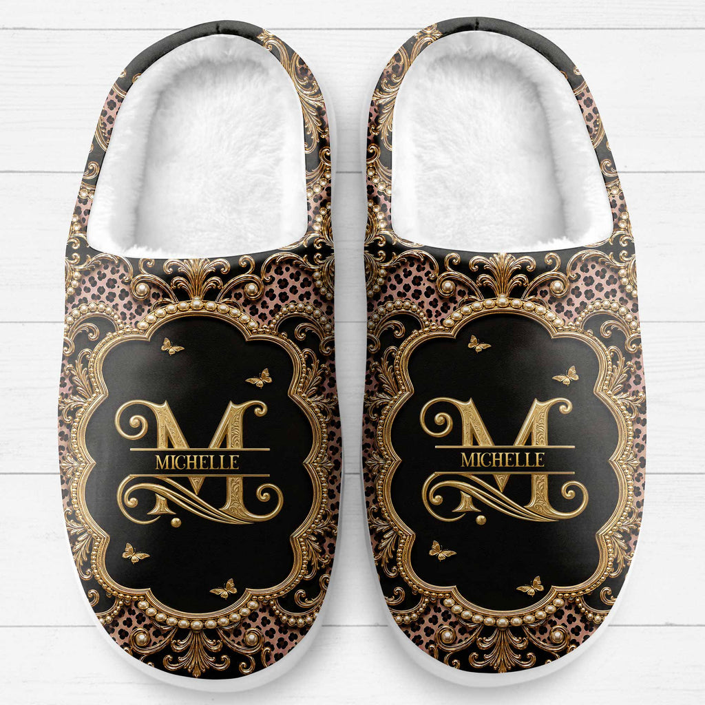 Personalized Leopard Pattern Slippers Custom Name Gift for Her