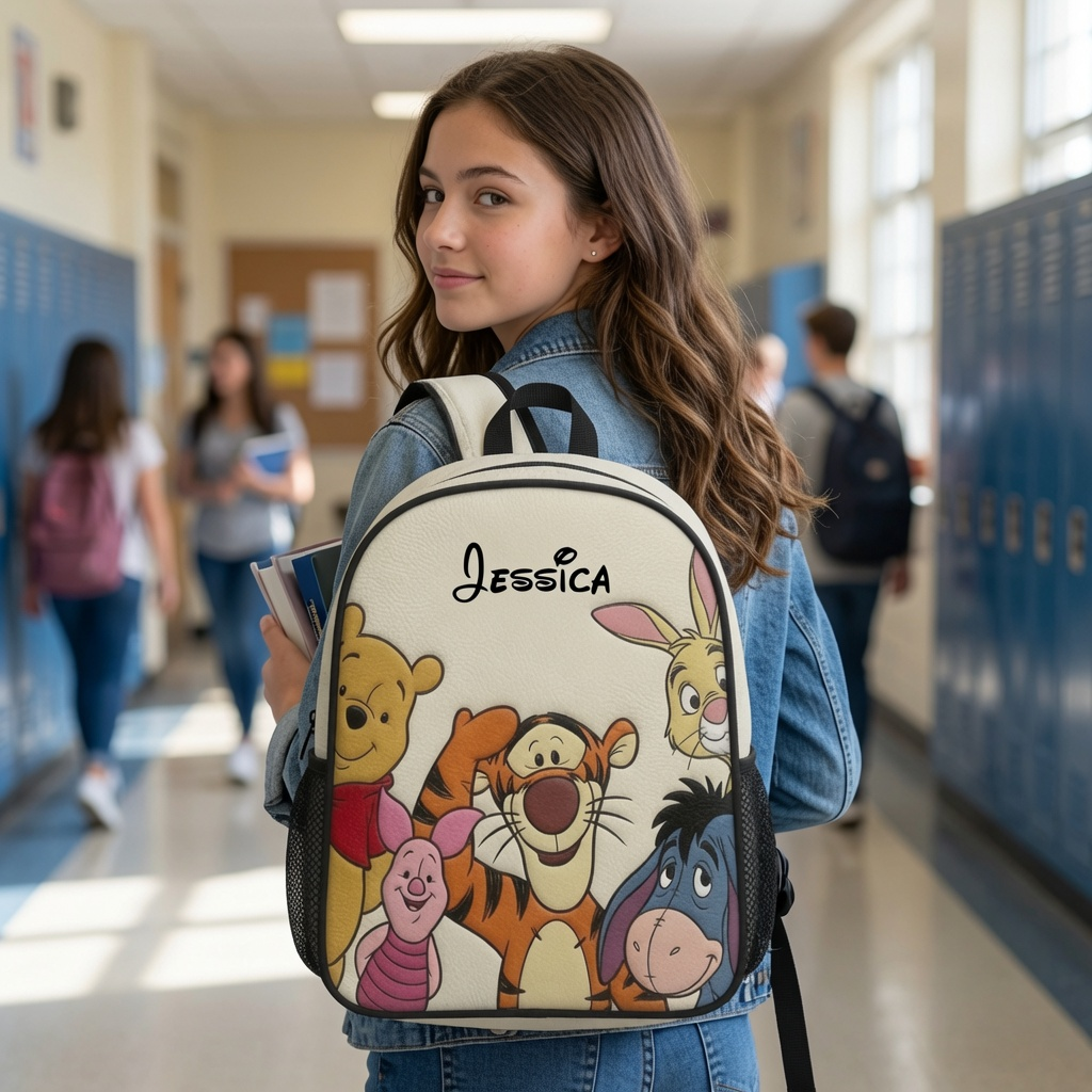 Personalized Cartoon School Backpack Set for Girls - Lunch Bag, Pencil Case & Water Bottle