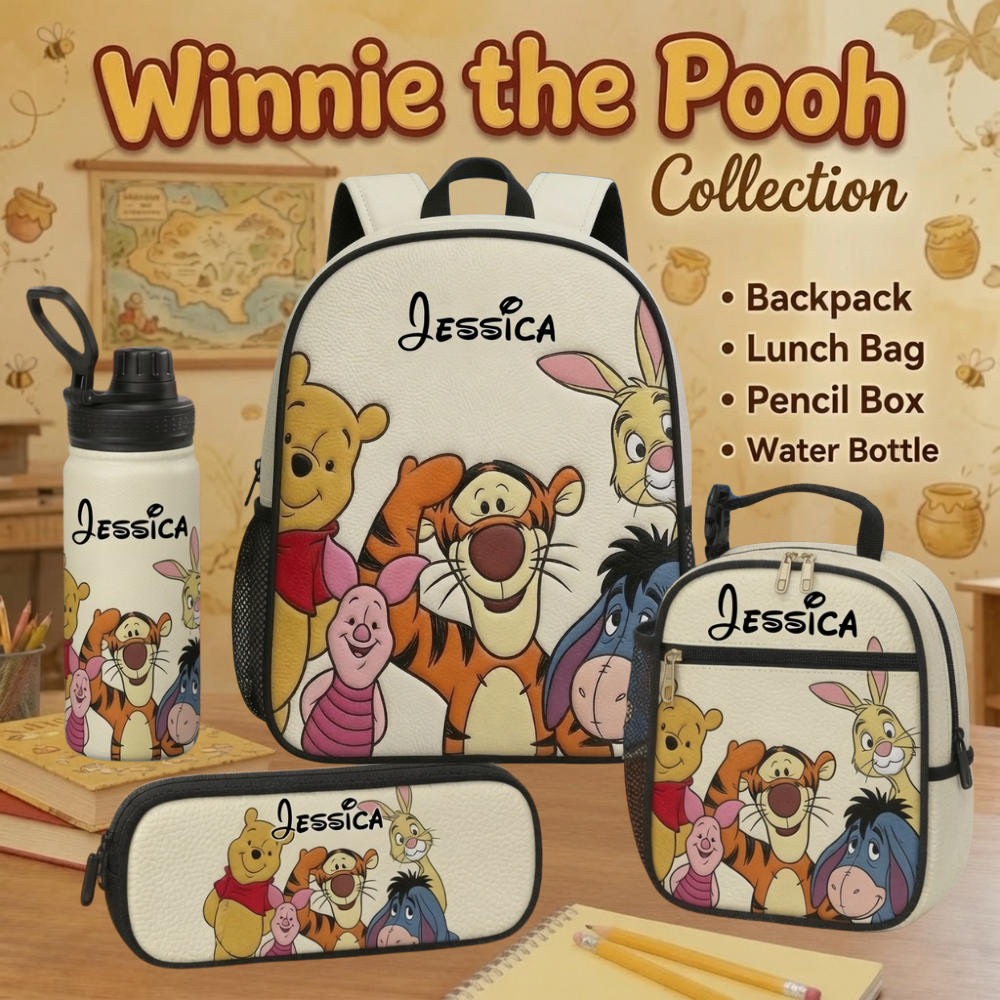 Personalized Cartoon School Backpack Set for Girls - Lunch Bag, Pencil Case & Water Bottle