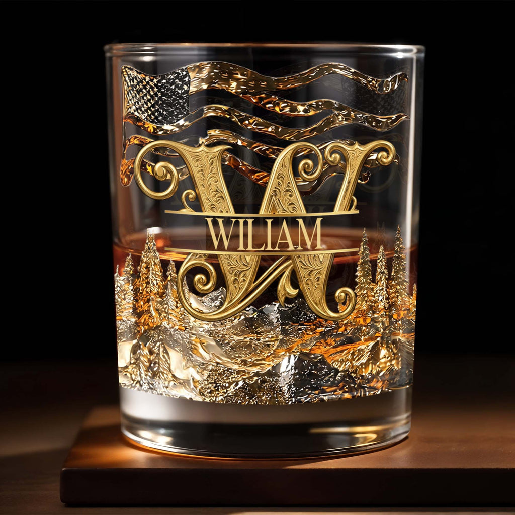 Personalized Whiskey Glass Custom Initial American Flag Gift for Dad Whiskey Glass GradoCreations