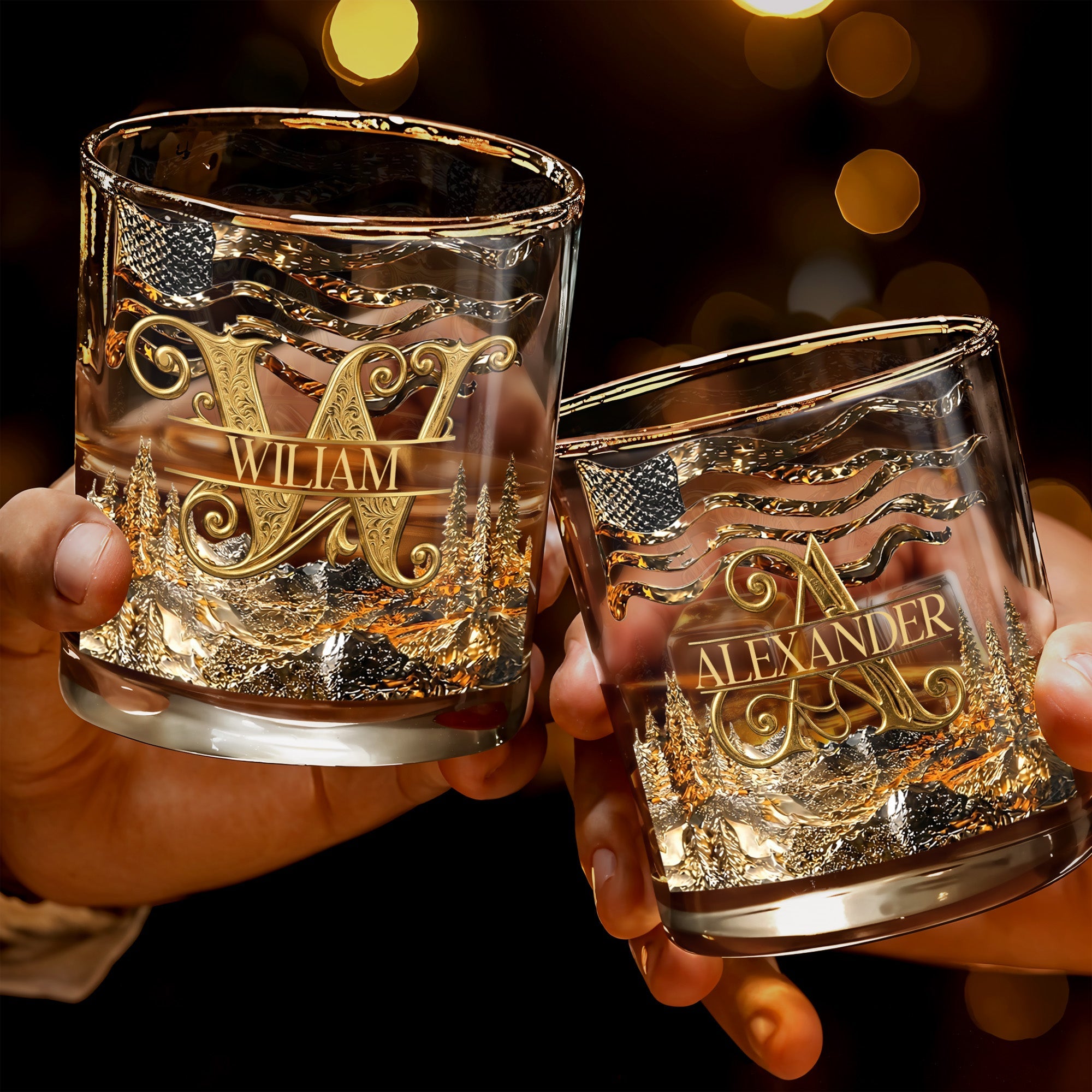 Personalized Whiskey Glass Custom Initial American Flag Gift for Dad