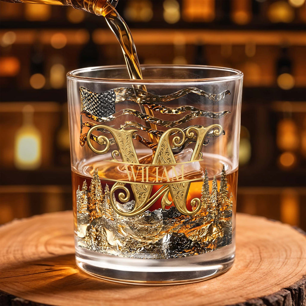 Personalized Whiskey Glass Custom Initial American Flag Gift for Dad Whiskey Glass GradoCreations