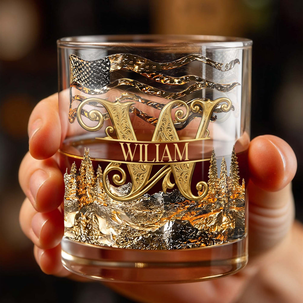 Personalized Whiskey Glass Custom Initial American Flag Gift for Dad Whiskey Glass GradoCreations