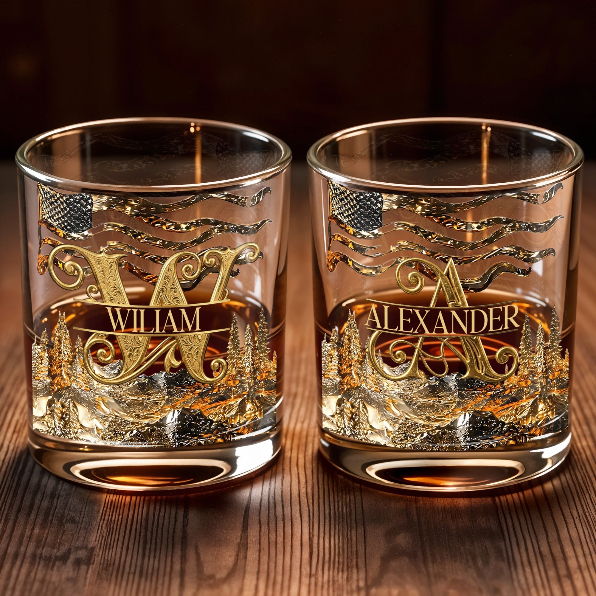 Personalized Whiskey Glass Custom Initial American Flag Gift for Dad Whiskey Glass GradoCreations
