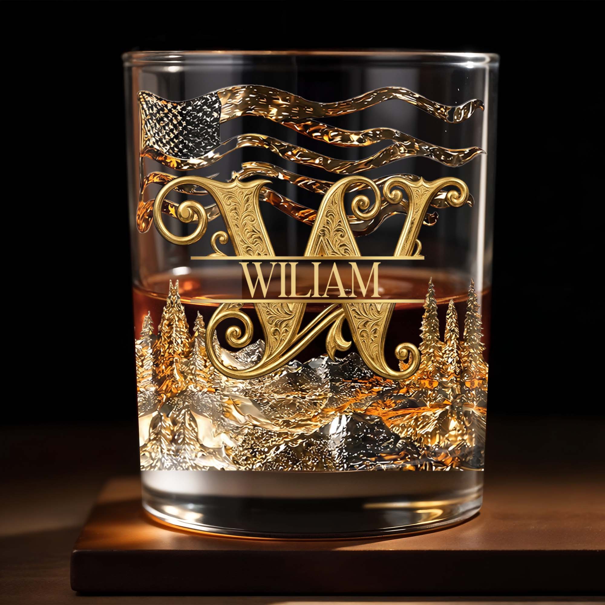 Personalized Whiskey Glass Custom Initial American Flag Gift for Dad Whiskey Glass GradoCreations