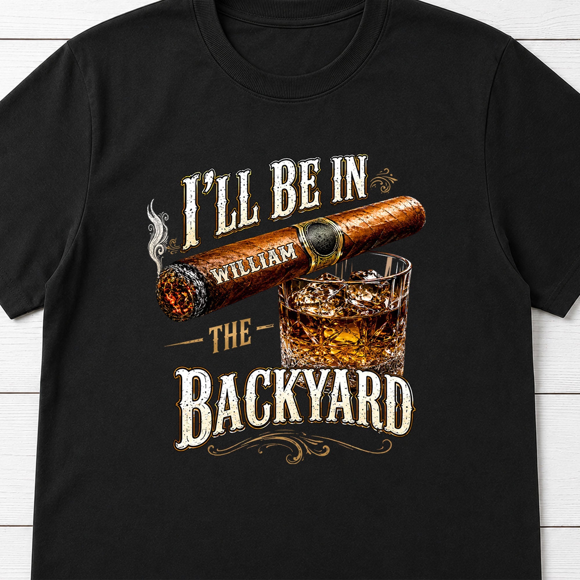 Personalized Backyard Cigar Whiskey Glass T-shirt Hoodie Gift for Him Shirt GradoCreations