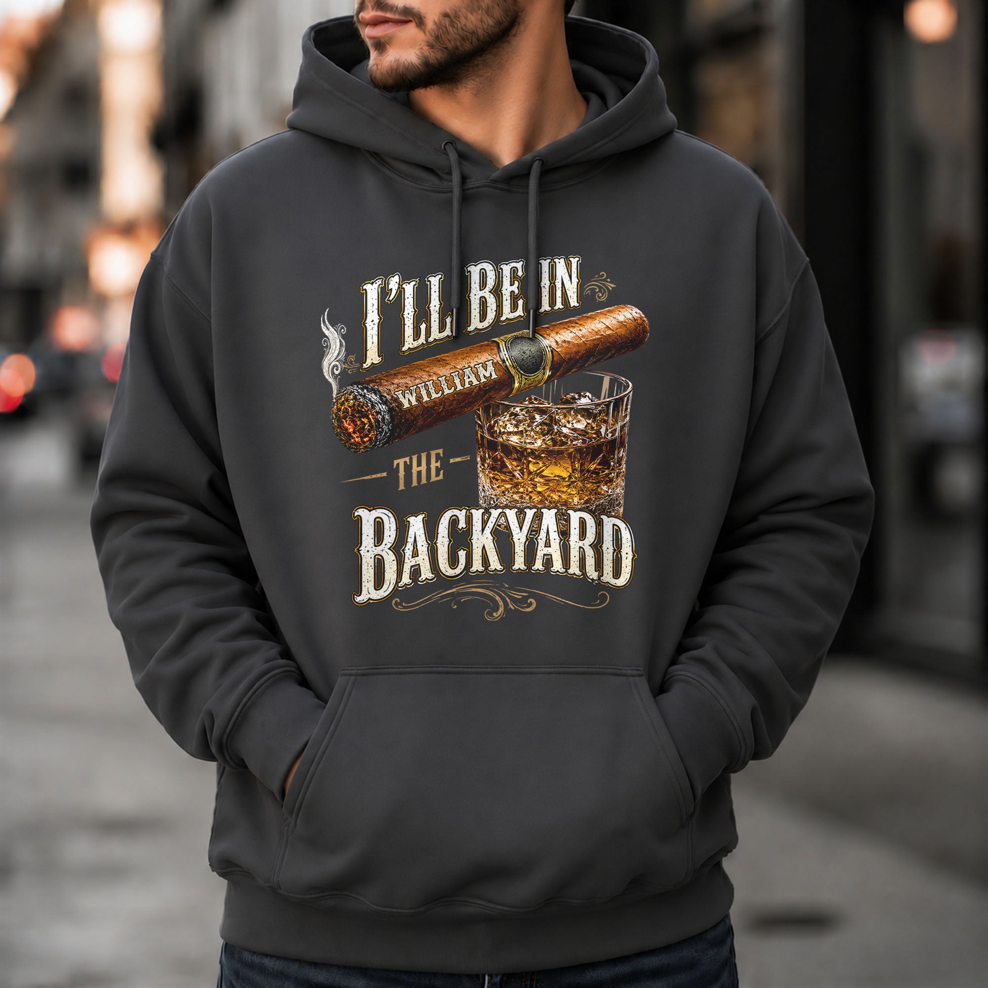 Personalized Backyard Cigar Whiskey Glass T-shirt Hoodie Gift for Him Shirt GradoCreations