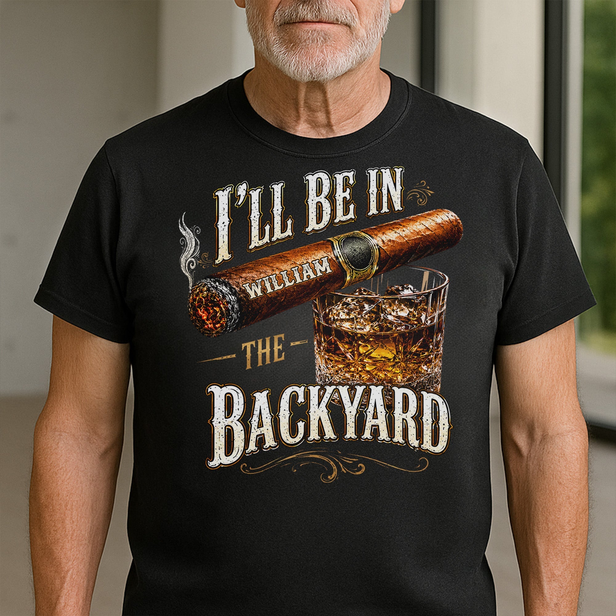 Personalized Backyard Cigar Whiskey Glass T-shirt Hoodie Gift for Him Shirt GradoCreations