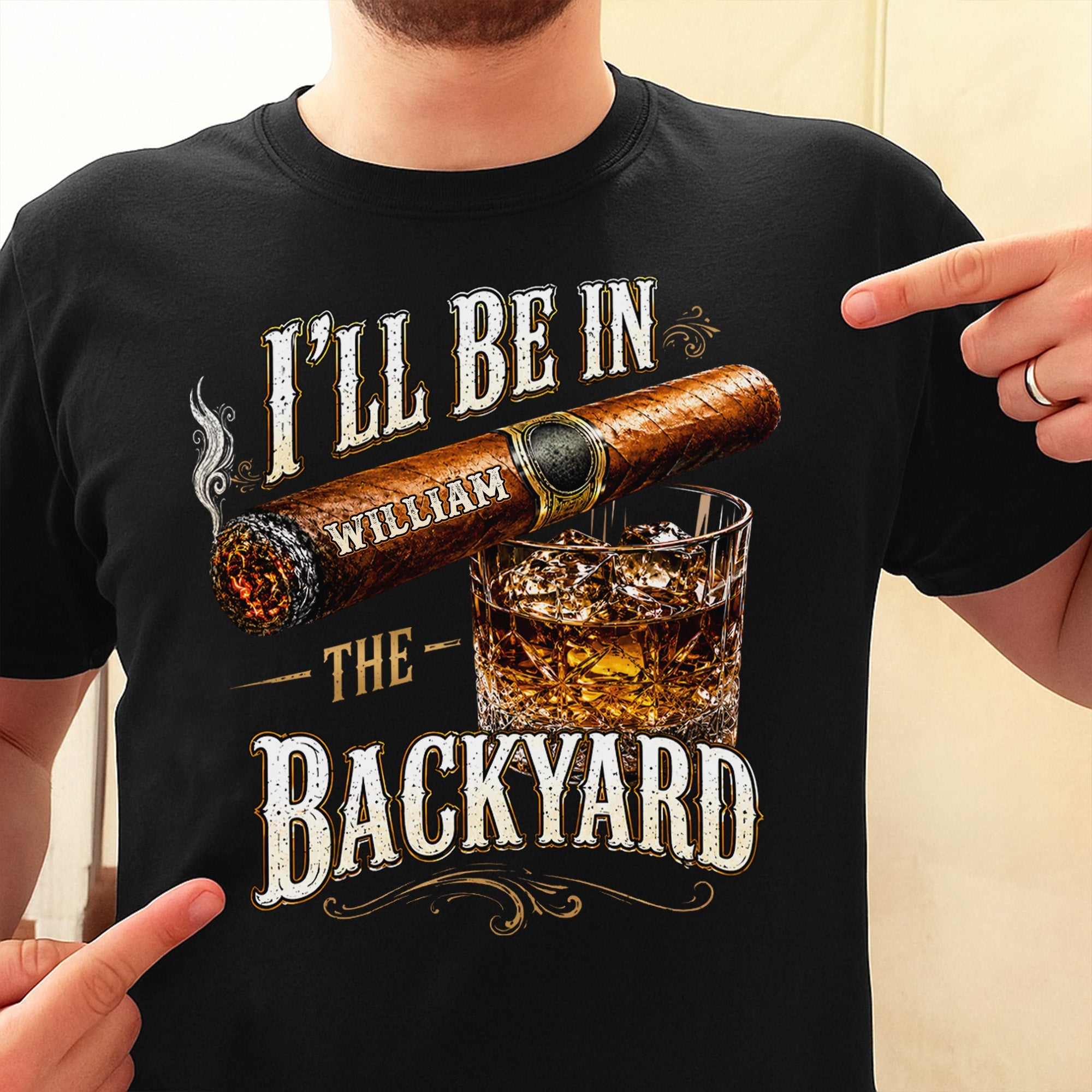 Personalized Backyard Cigar Whiskey Glass T-shirt Hoodie Gift for Him Shirt GradoCreations