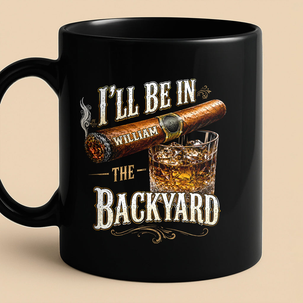 Personalized Black Mug Custom Name Backyard Cigar Gift for Him Black Mug GradoCreations