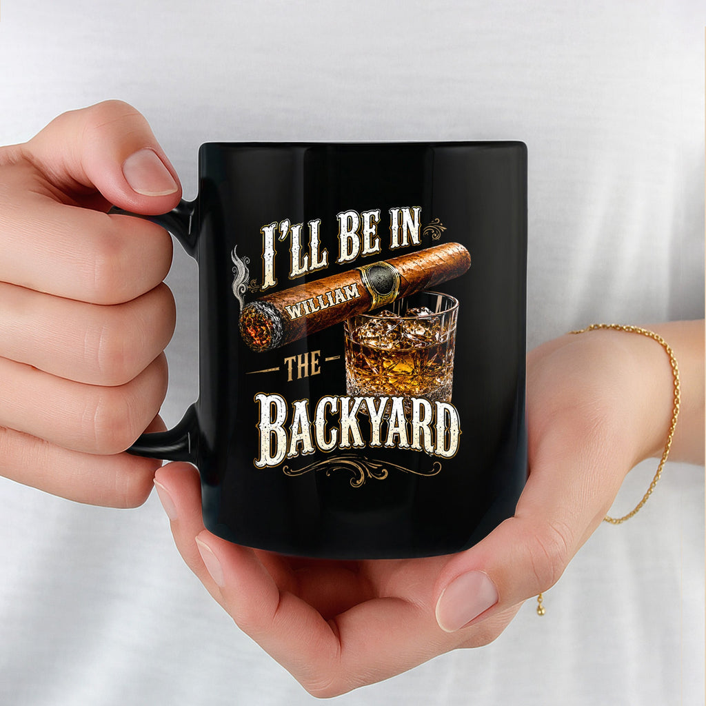Personalized Black Mug Custom Name Backyard Cigar Gift for Him Black Mug GradoCreations