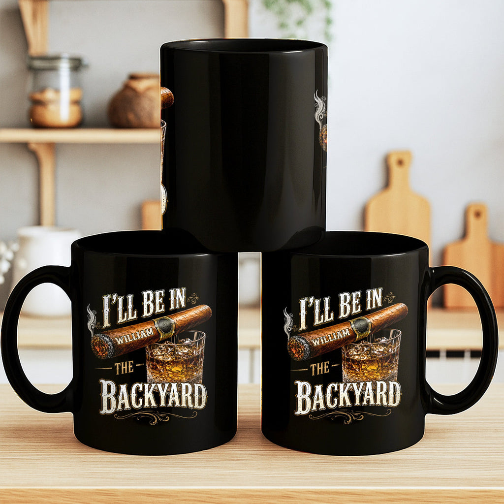 Personalized Black Mug Custom Name Backyard Cigar Gift for Him Black Mug GradoCreations