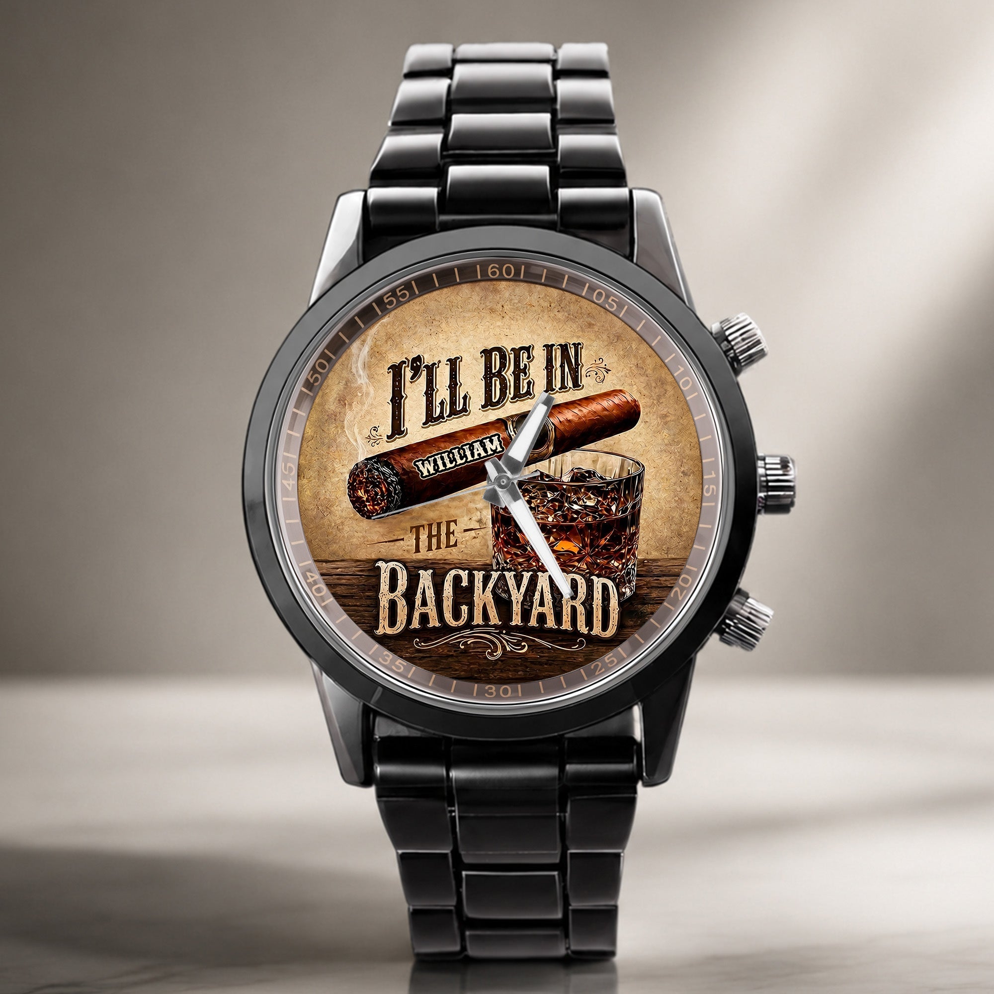 Personalized Men's Watch Custom Name Cigar Whiskey Gift for Him Men's Watch GradoCreations