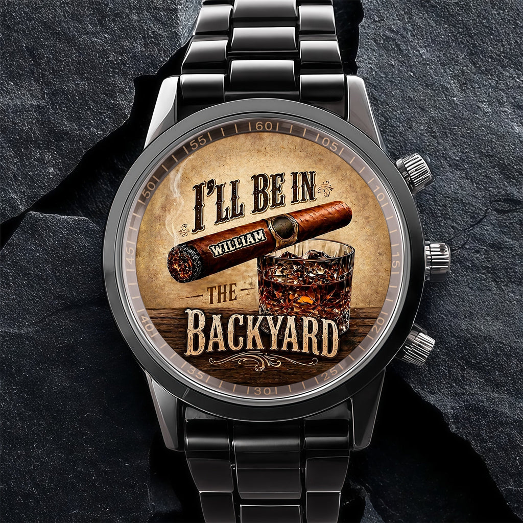 Personalized Men's Watch Custom Name Cigar Whiskey Gift for Him Men's Watch GradoCreations