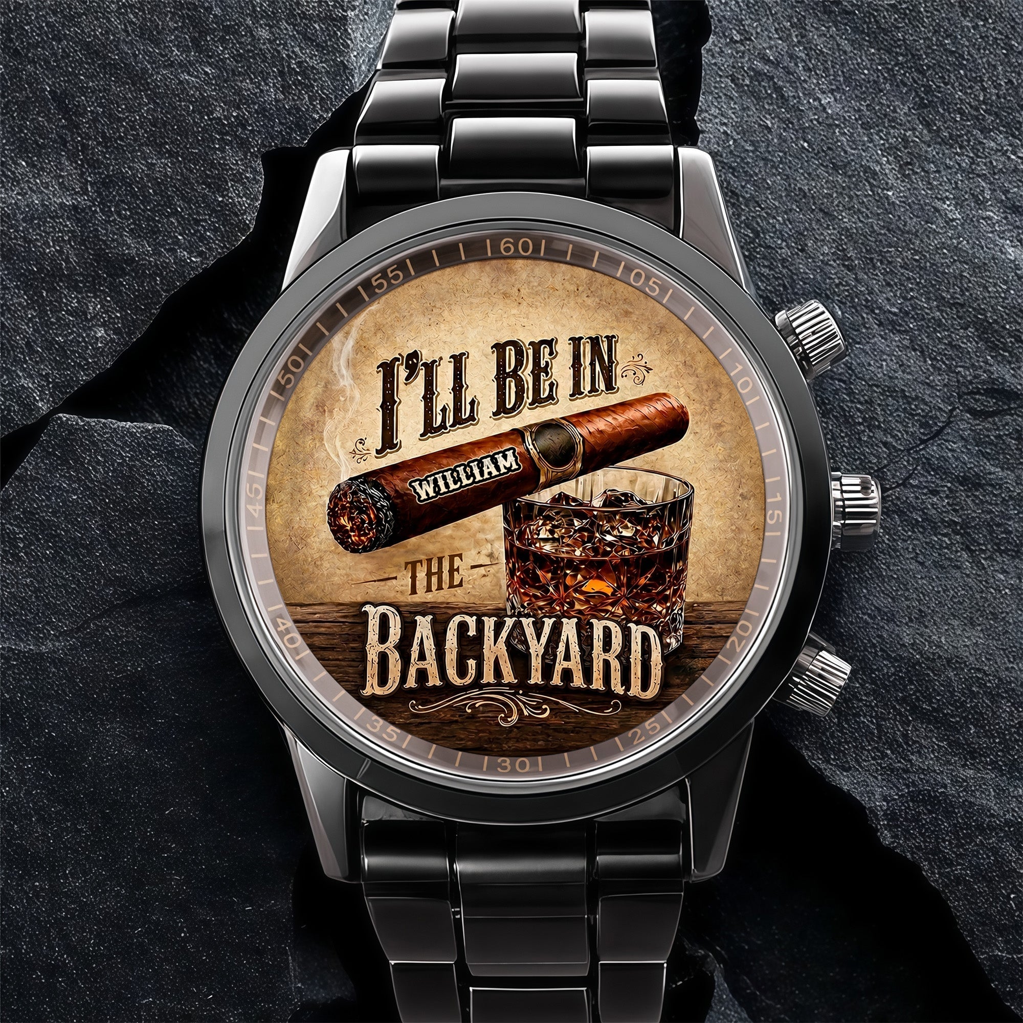 Personalized Men's Watch Custom Name Cigar Whiskey Gift for Him Men's Watch GradoCreations