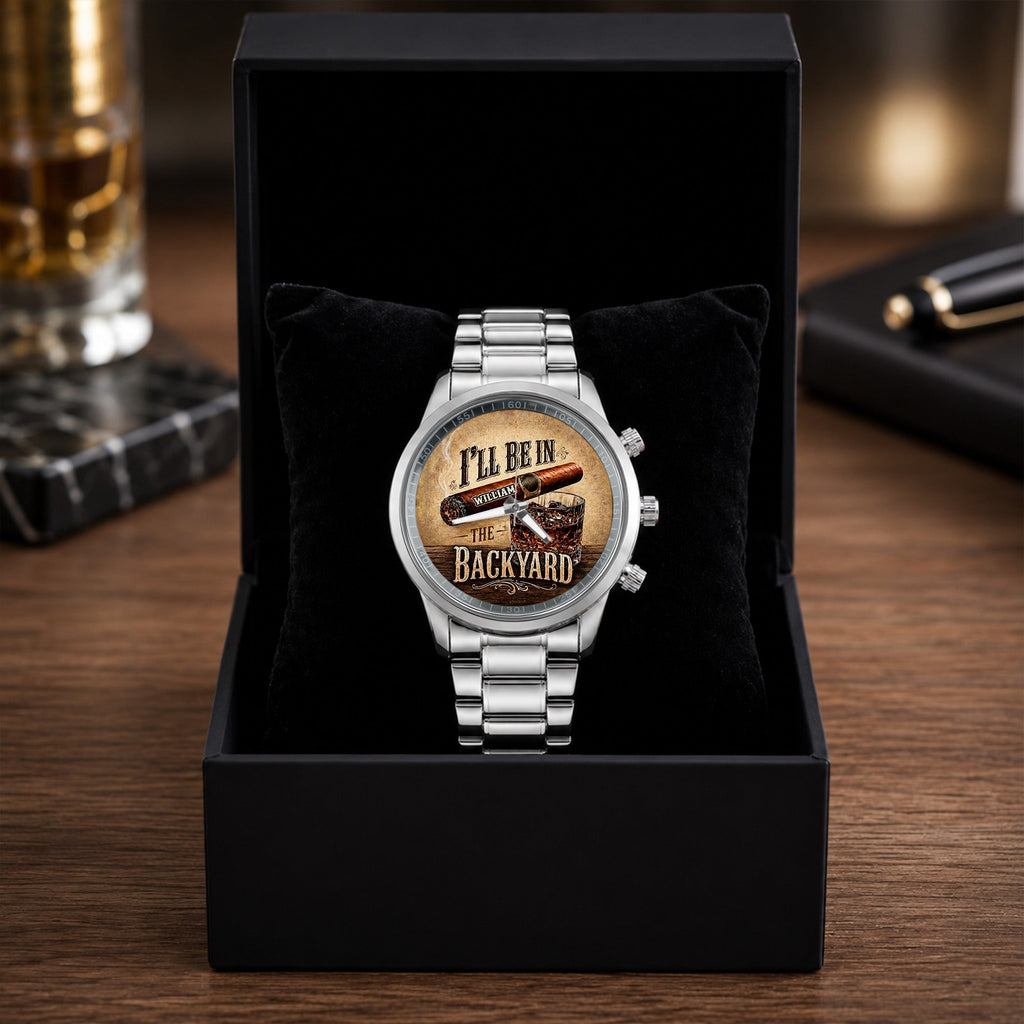 Personalized Men's Watch Custom Name Cigar Whiskey Gift for Him Men's Watch GradoCreations