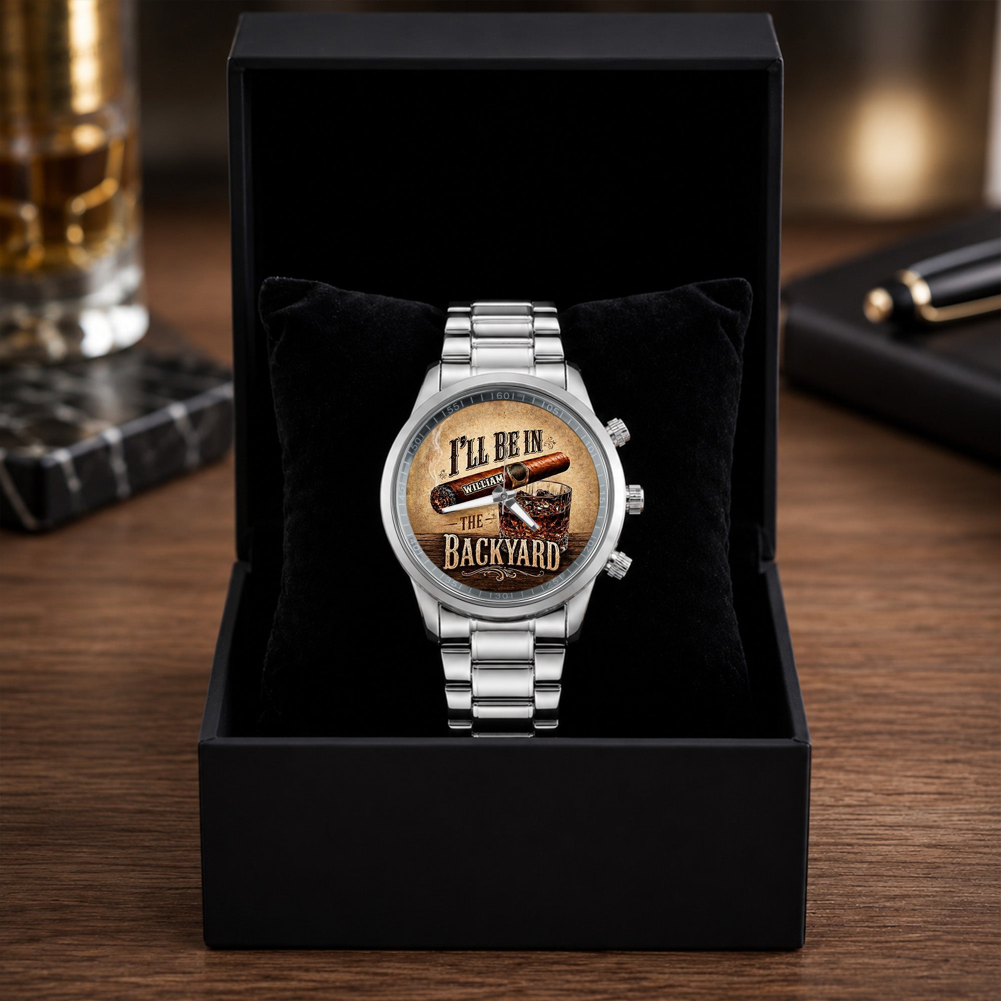 Personalized Men's Watch Custom Name Cigar Whiskey Gift for Him Men's Watch GradoCreations