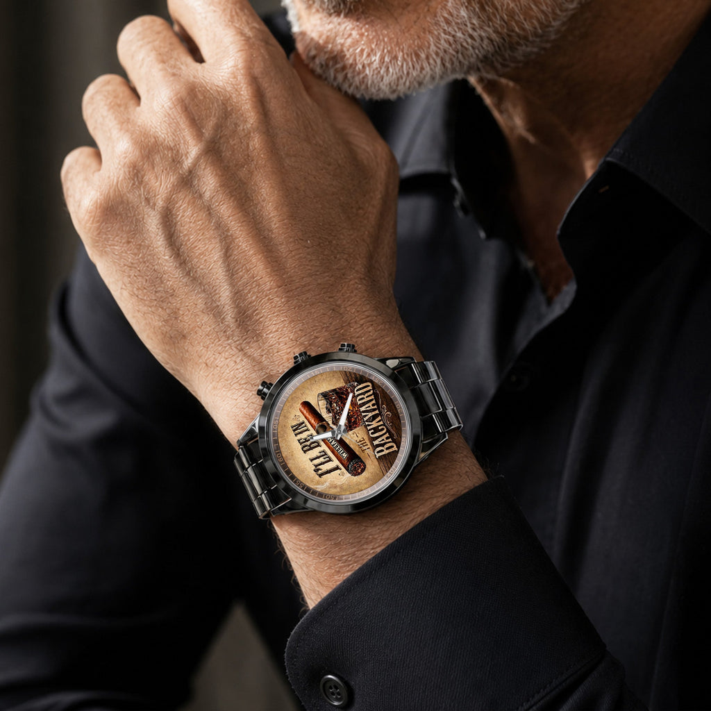 Personalized Men's Watch Custom Name Cigar Whiskey Gift for Him Men's Watch GradoCreations