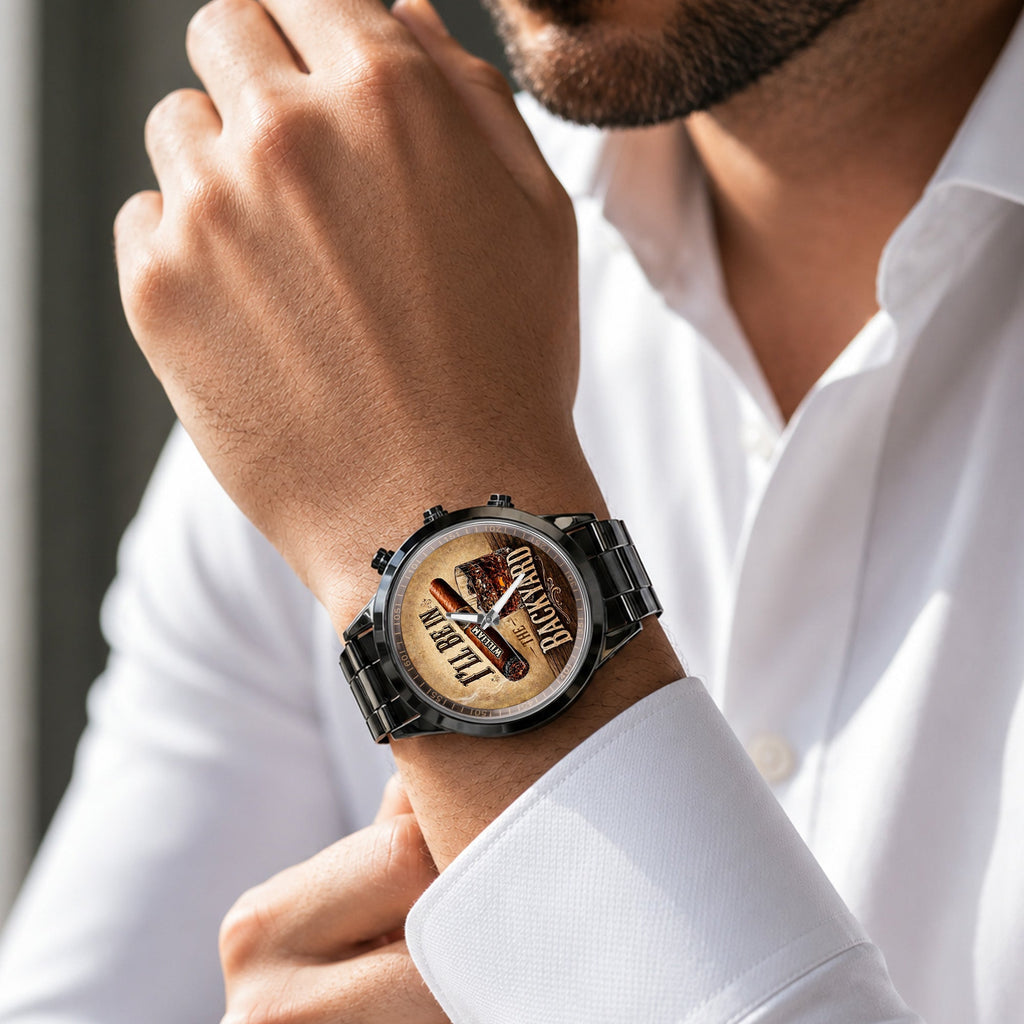Personalized Men's Watch Custom Name Cigar Whiskey Gift for Him Men's Watch GradoCreations