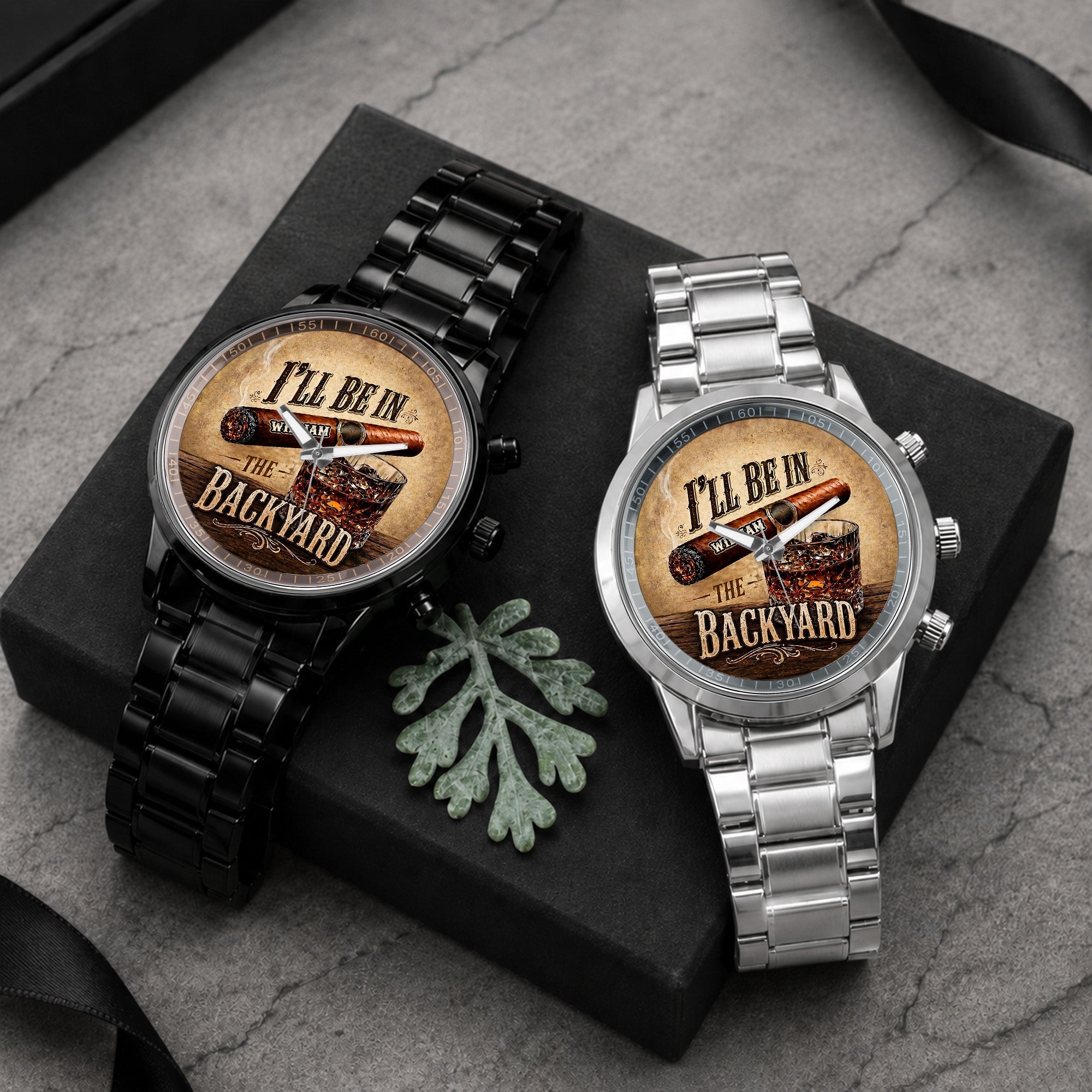 Personalized Men's Watch Custom Name Cigar Whiskey Gift for Him Men's Watch GradoCreations