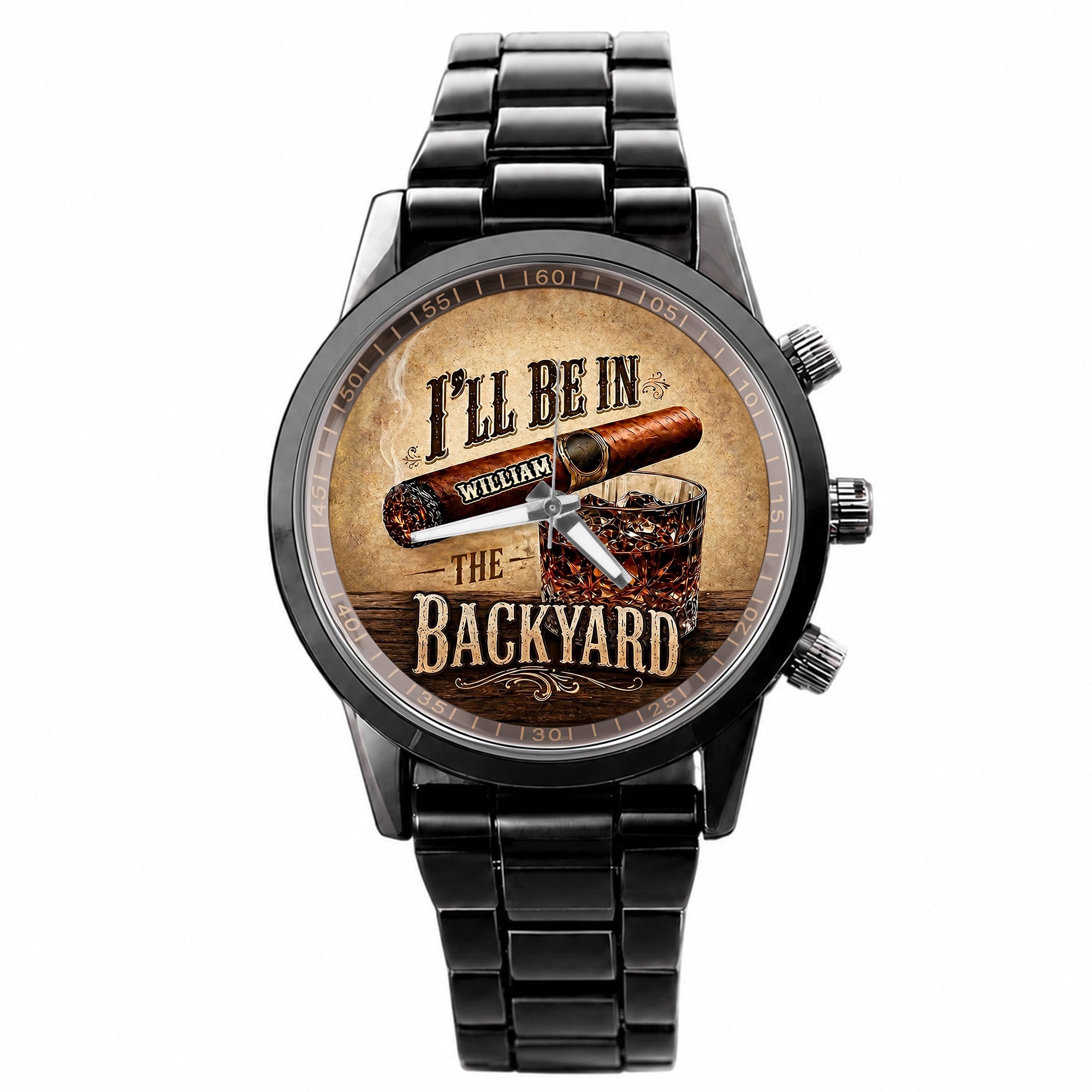 Personalized Men's Watch Custom Name Cigar Whiskey Gift for Him Men's Watch GradoCreations
