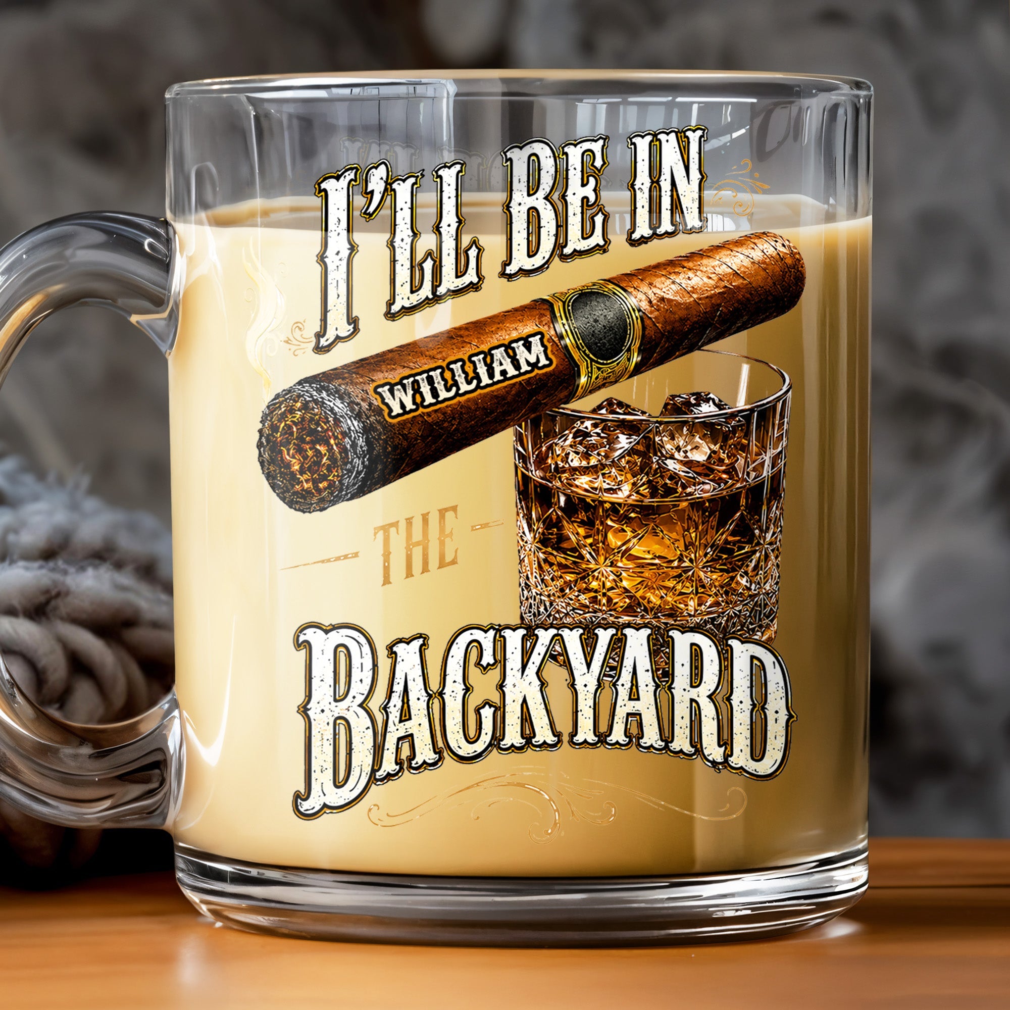 Personalized Cigar Whiskey Glass Mug Custom Name Gift for Dad
