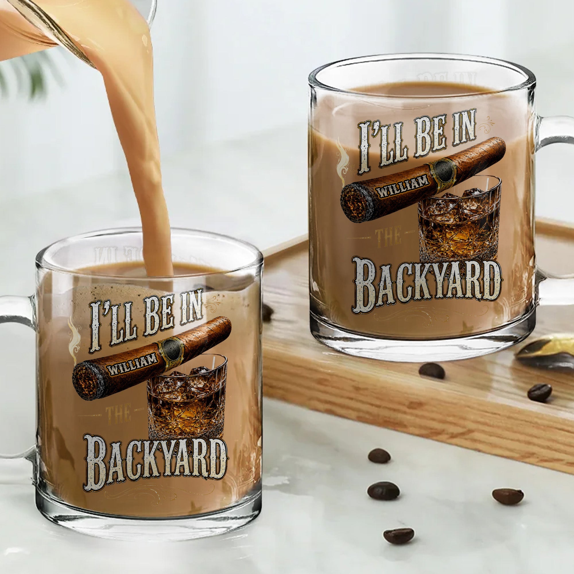 Personalized Cigar Whiskey Glass Mug Custom Name Gift for Dad