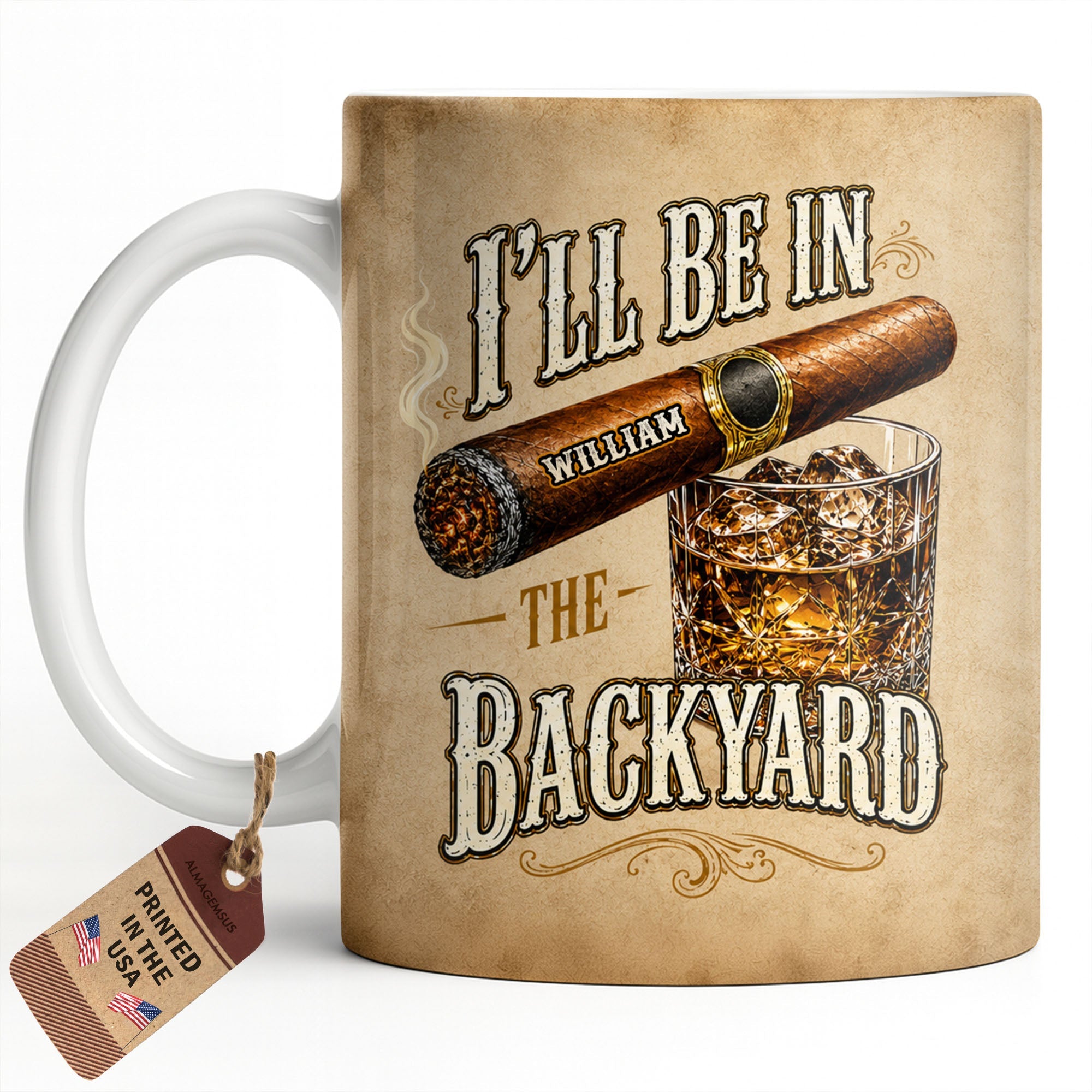 Personalized Cigar and Whiskey Glass Custom Mug Gift for Dad Edge-to-edge Mug GradoCreations