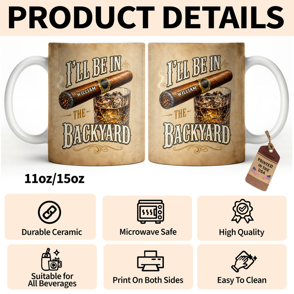 Personalized Cigar and Whiskey Glass Custom Mug Gift for Dad Edge-to-edge Mug GradoCreations