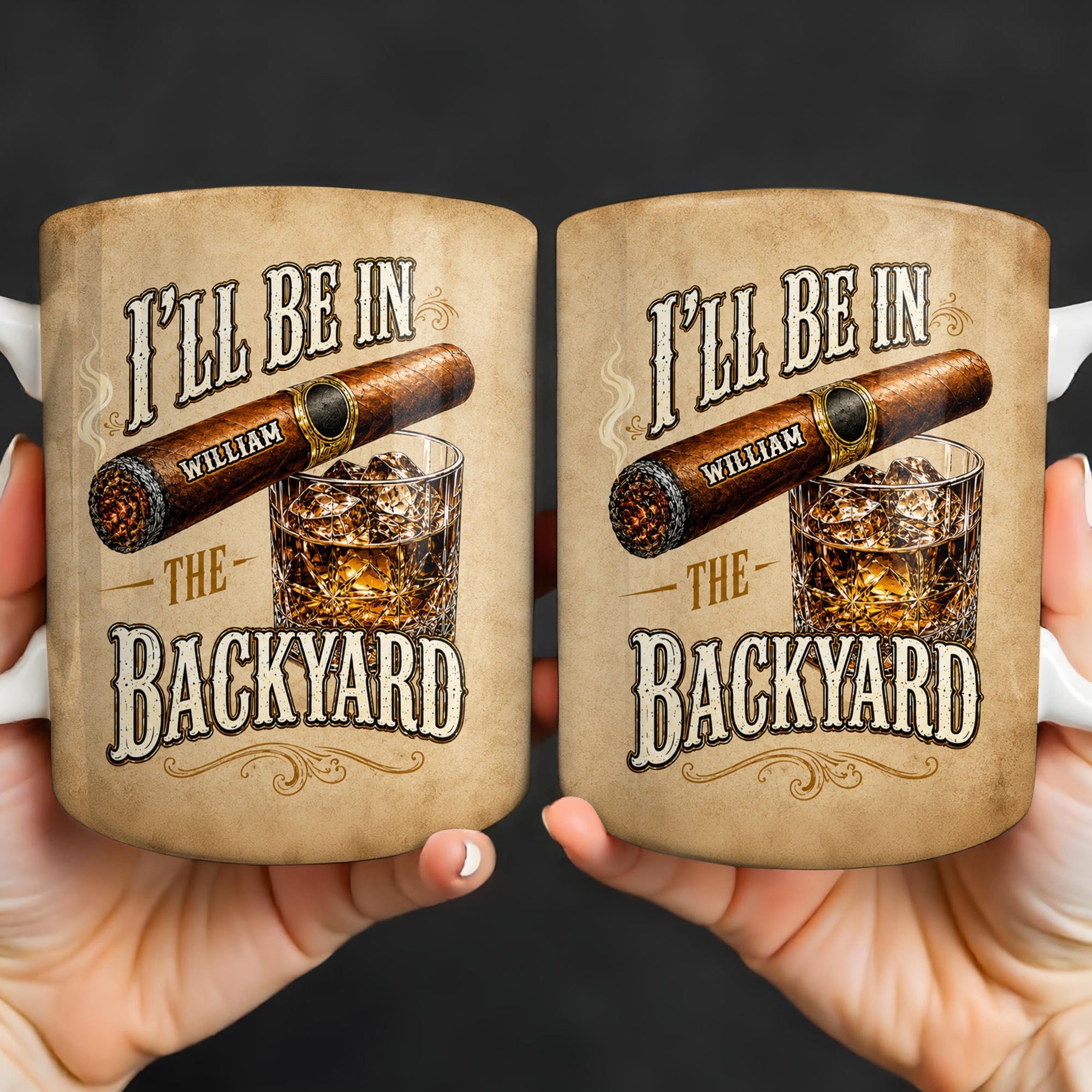 Personalized Cigar and Whiskey Glass Custom Mug Gift for Dad Edge-to-edge Mug GradoCreations