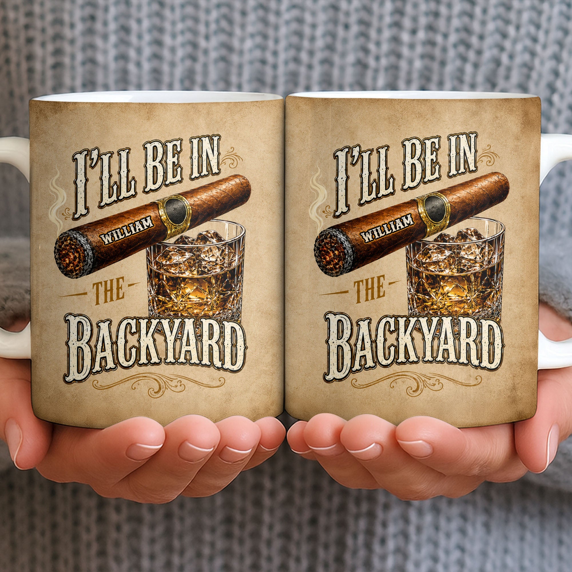 Personalized Cigar and Whiskey Glass Custom Mug Gift for Dad Edge-to-edge Mug GradoCreations