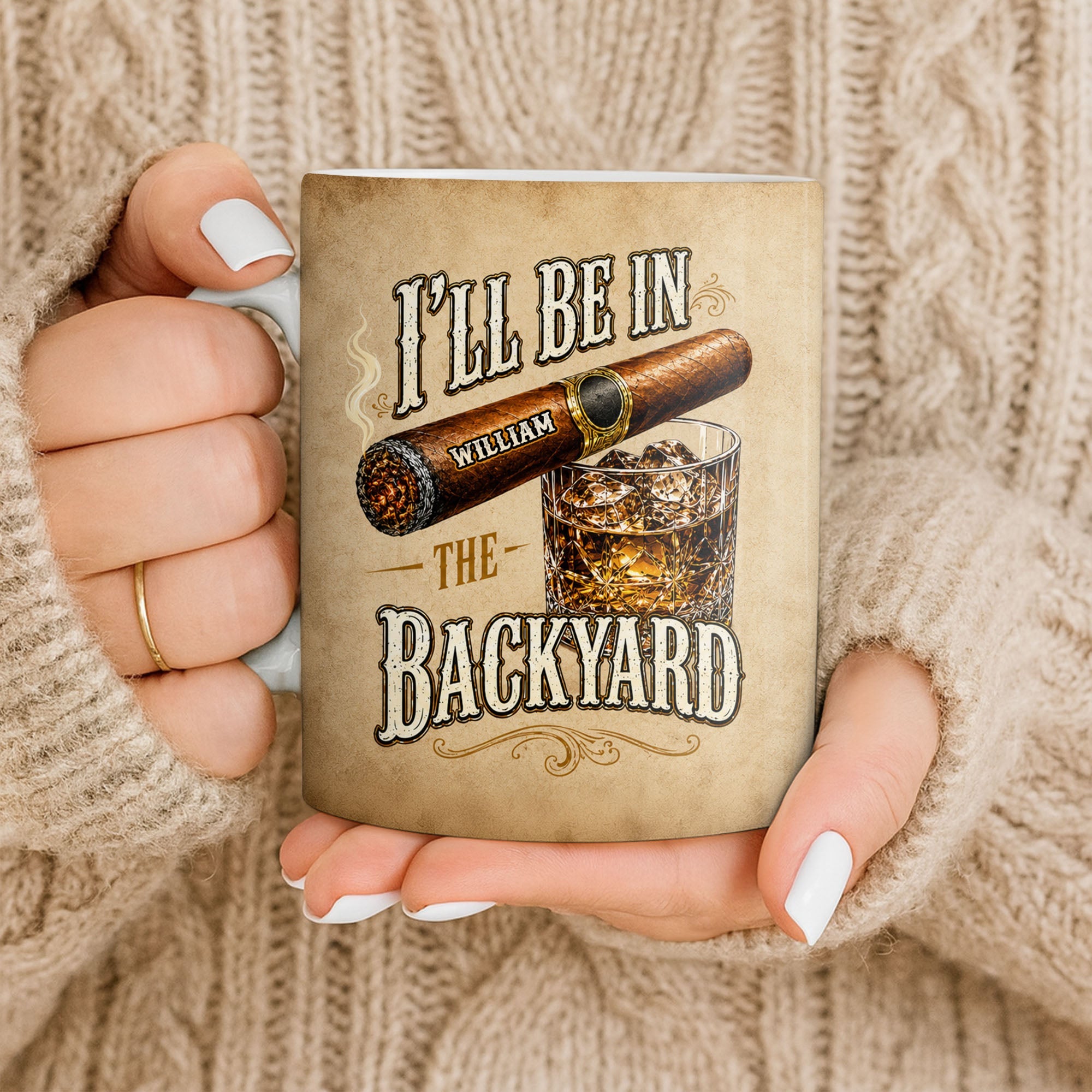 Personalized Cigar and Whiskey Glass Custom Mug Gift for Dad Edge-to-edge Mug GradoCreations