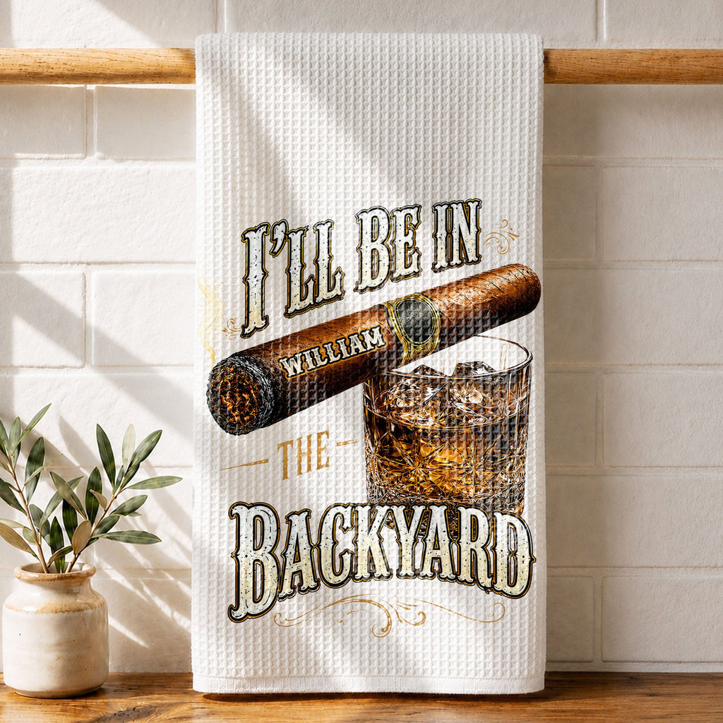 Personalized Kitchen Towel Custom Cigar Whiskey Gift for Him