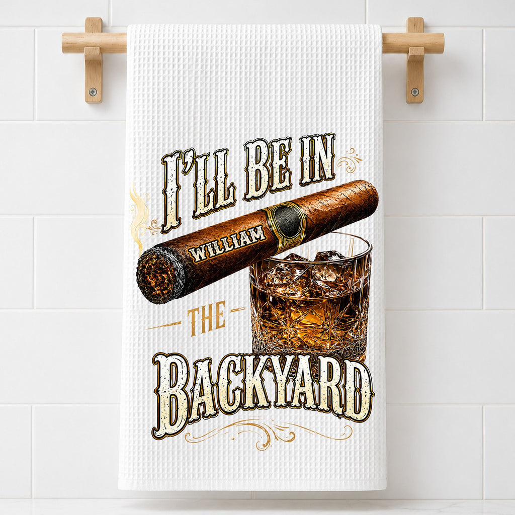 Personalized Kitchen Towel Custom Cigar Whiskey Gift for Him