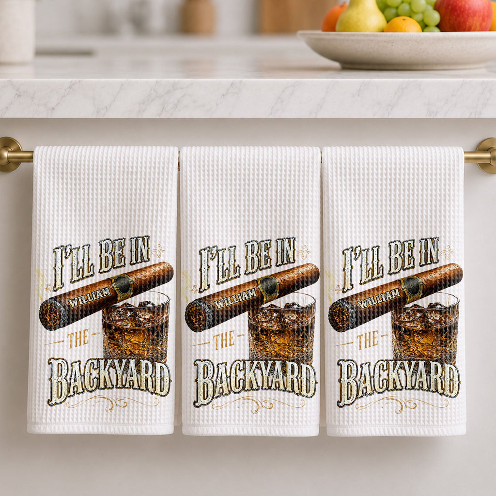 Personalized Kitchen Towel Custom Cigar Whiskey Gift for Him