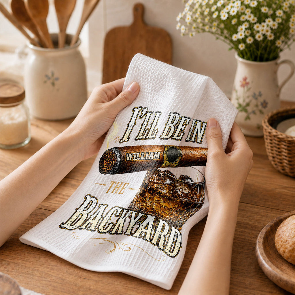 Personalized Kitchen Towel Custom Cigar Whiskey Gift for Him