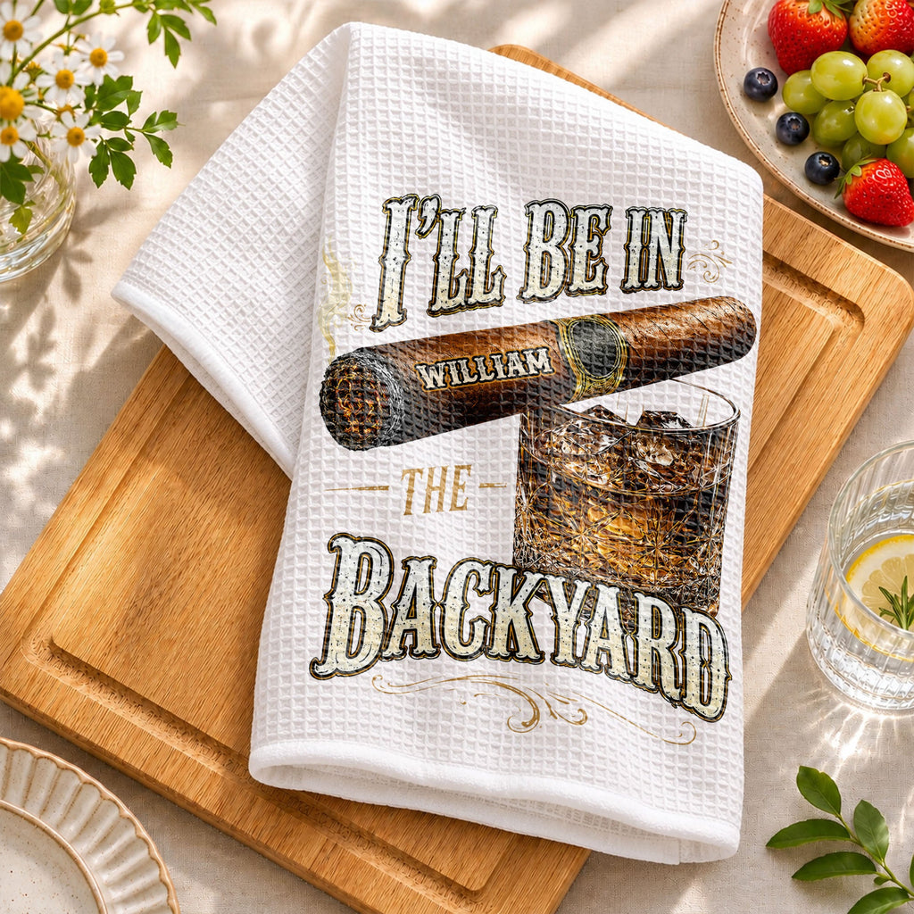 Personalized Kitchen Towel Custom Cigar Whiskey Gift for Him