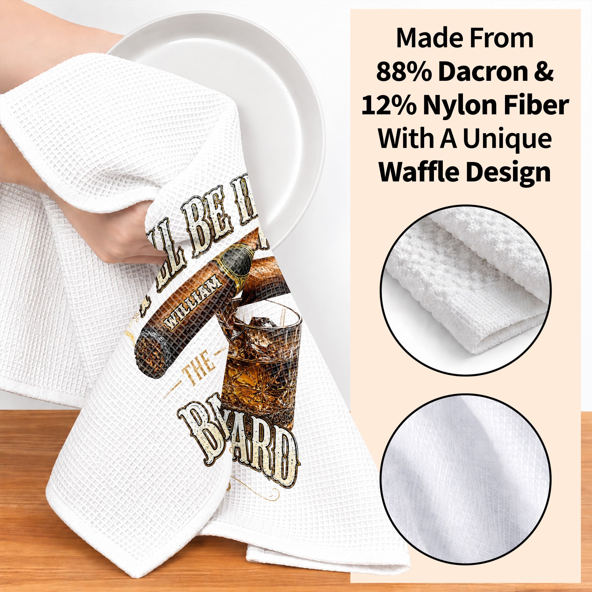 Personalized Kitchen Towel Custom Cigar Whiskey Gift for Him