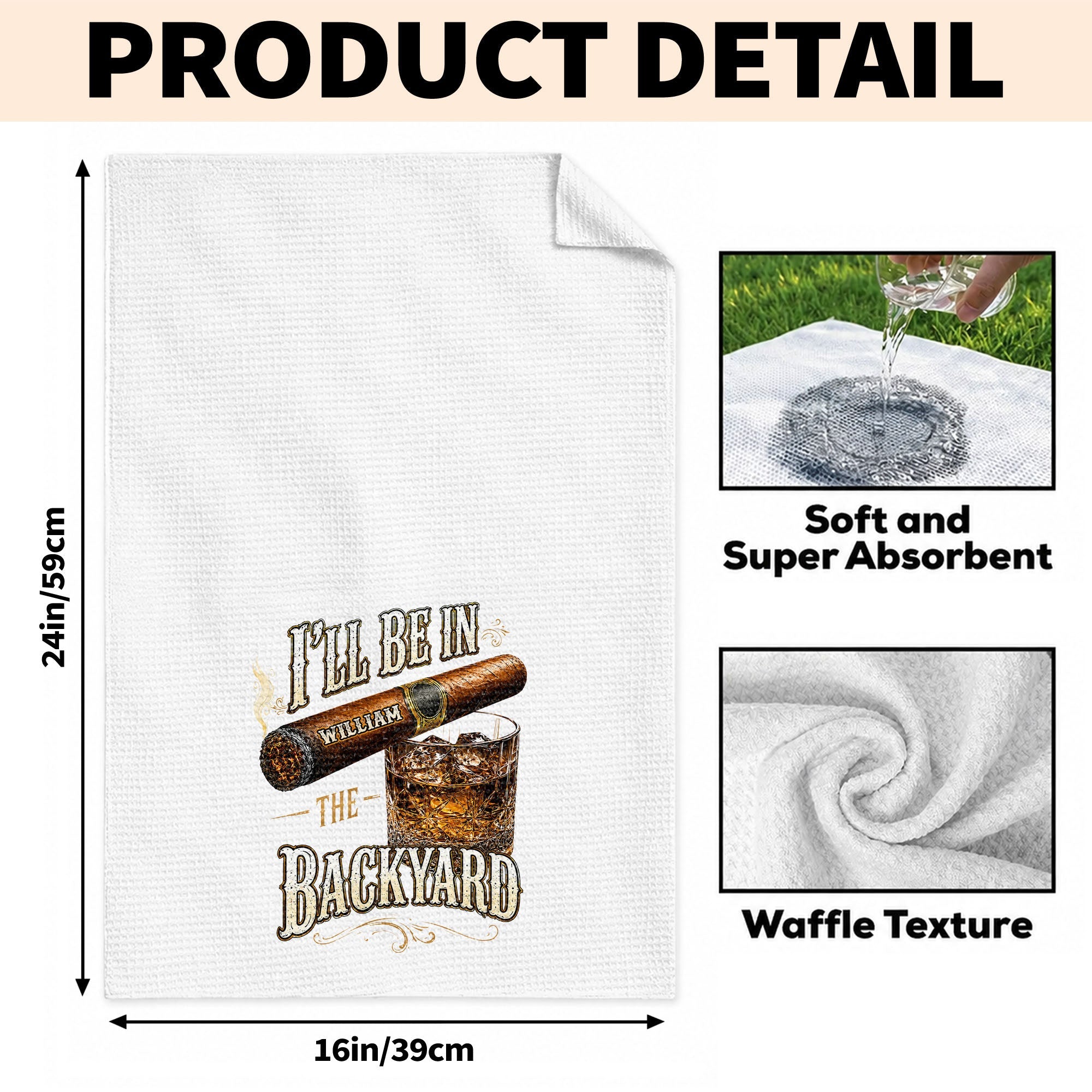 Personalized Kitchen Towel Custom Cigar Whiskey Gift for Him