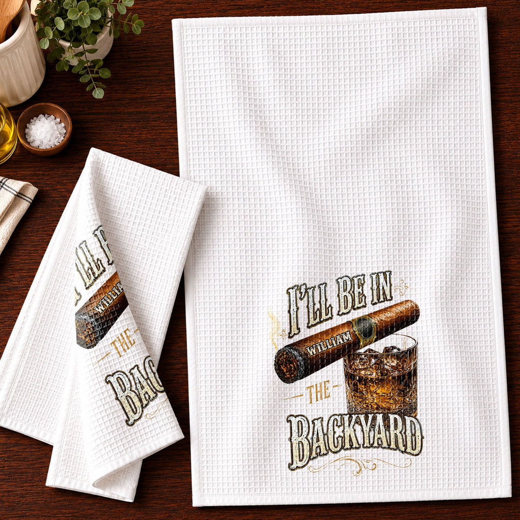 Personalized Kitchen Towel Custom Cigar Whiskey Gift for Him