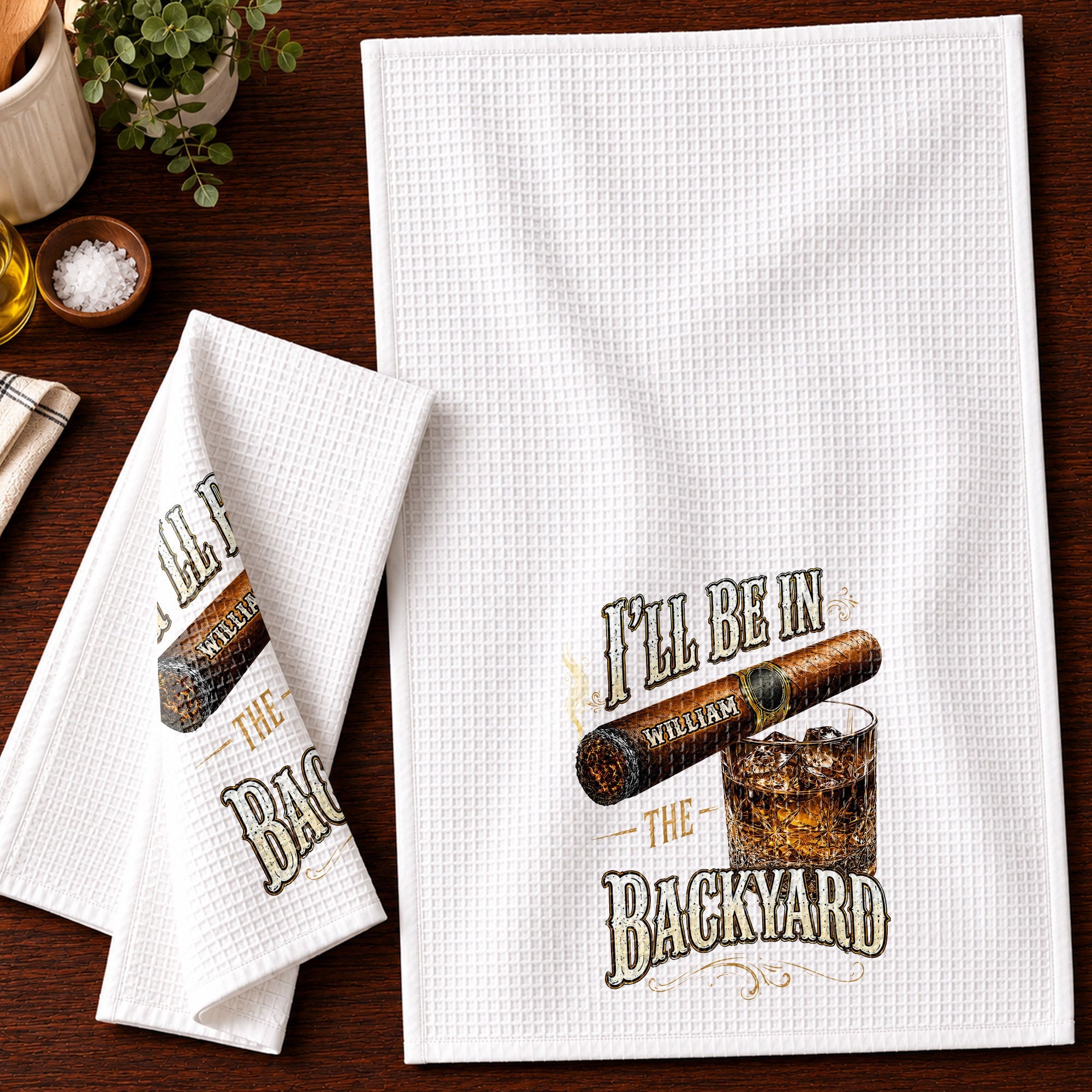 Personalized Kitchen Towel Custom Cigar Whiskey Gift for Him
