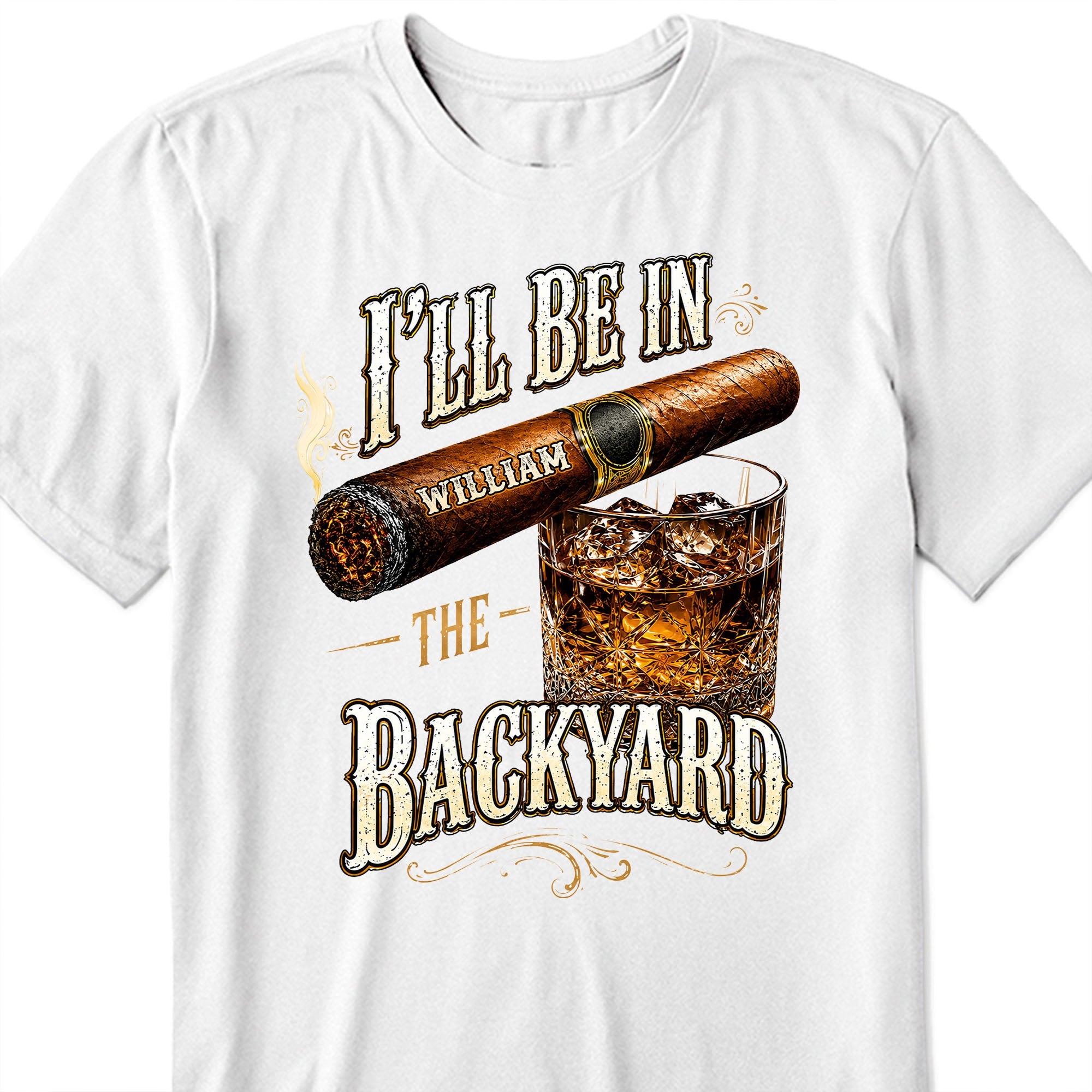 Personalized Cigar and Whiskey Glass T-Shirt Hoodie Gift for Him Shirt GradoCreations