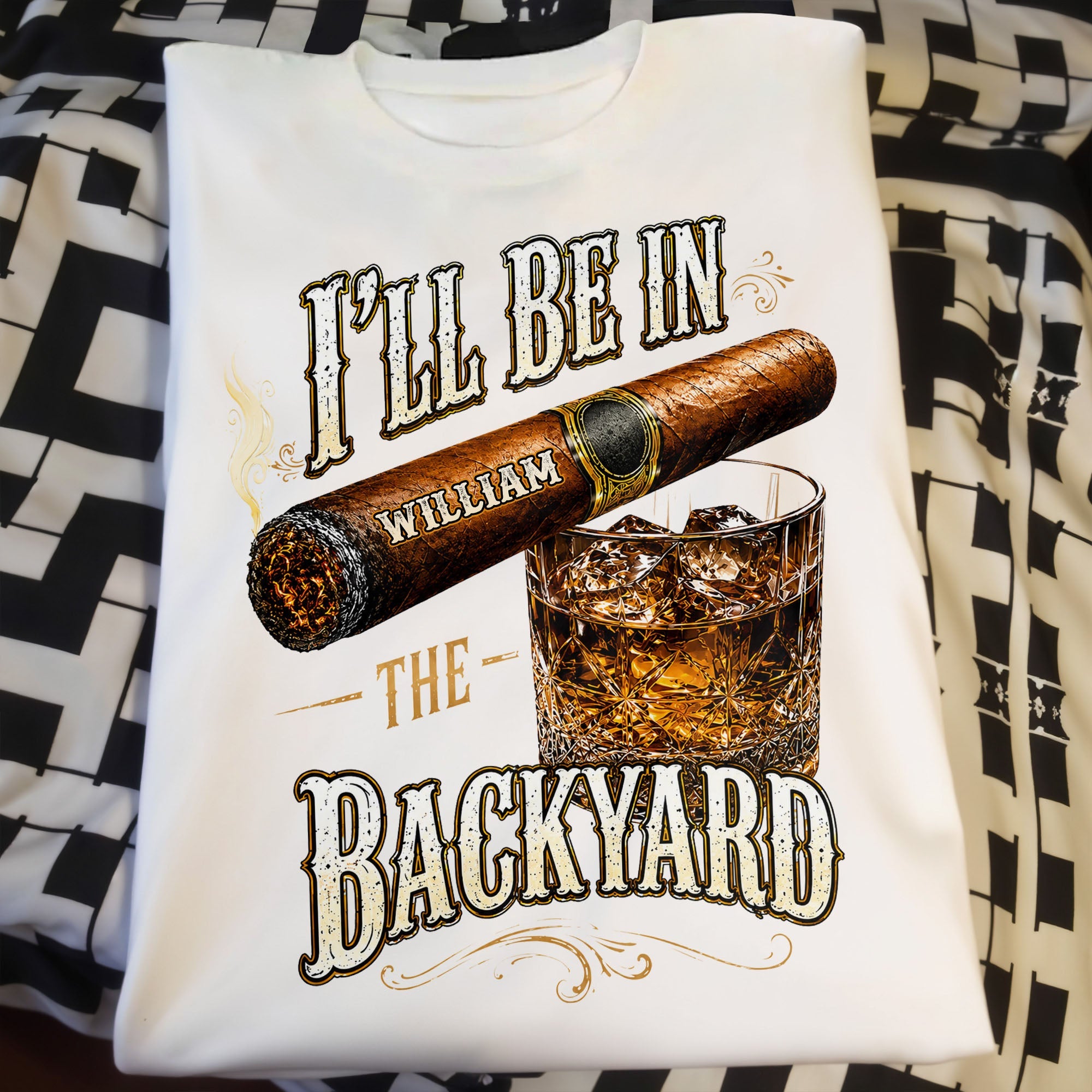 Personalized Cigar and Whiskey Glass T-Shirt Hoodie Gift for Him Shirt GradoCreations