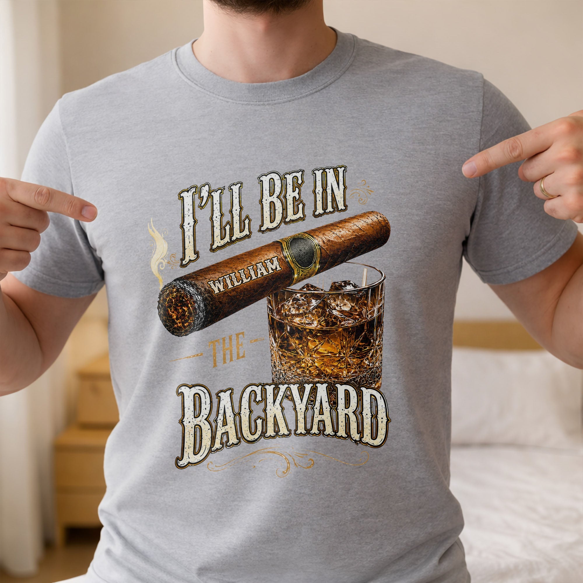 Personalized Cigar and Whiskey Glass T-Shirt Hoodie Gift for Him Shirt GradoCreations