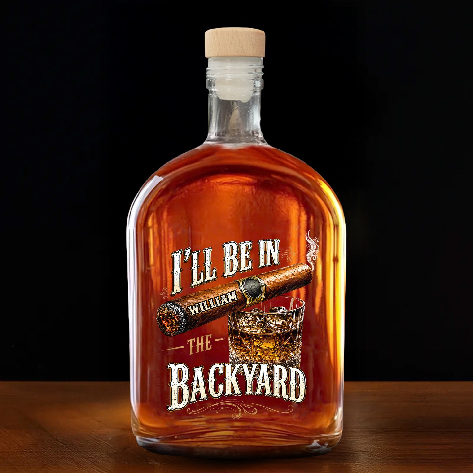 Personalized Whiskey Bottle Custom Name Cigar Gift for Him Whiskey Bottle GradoCreations